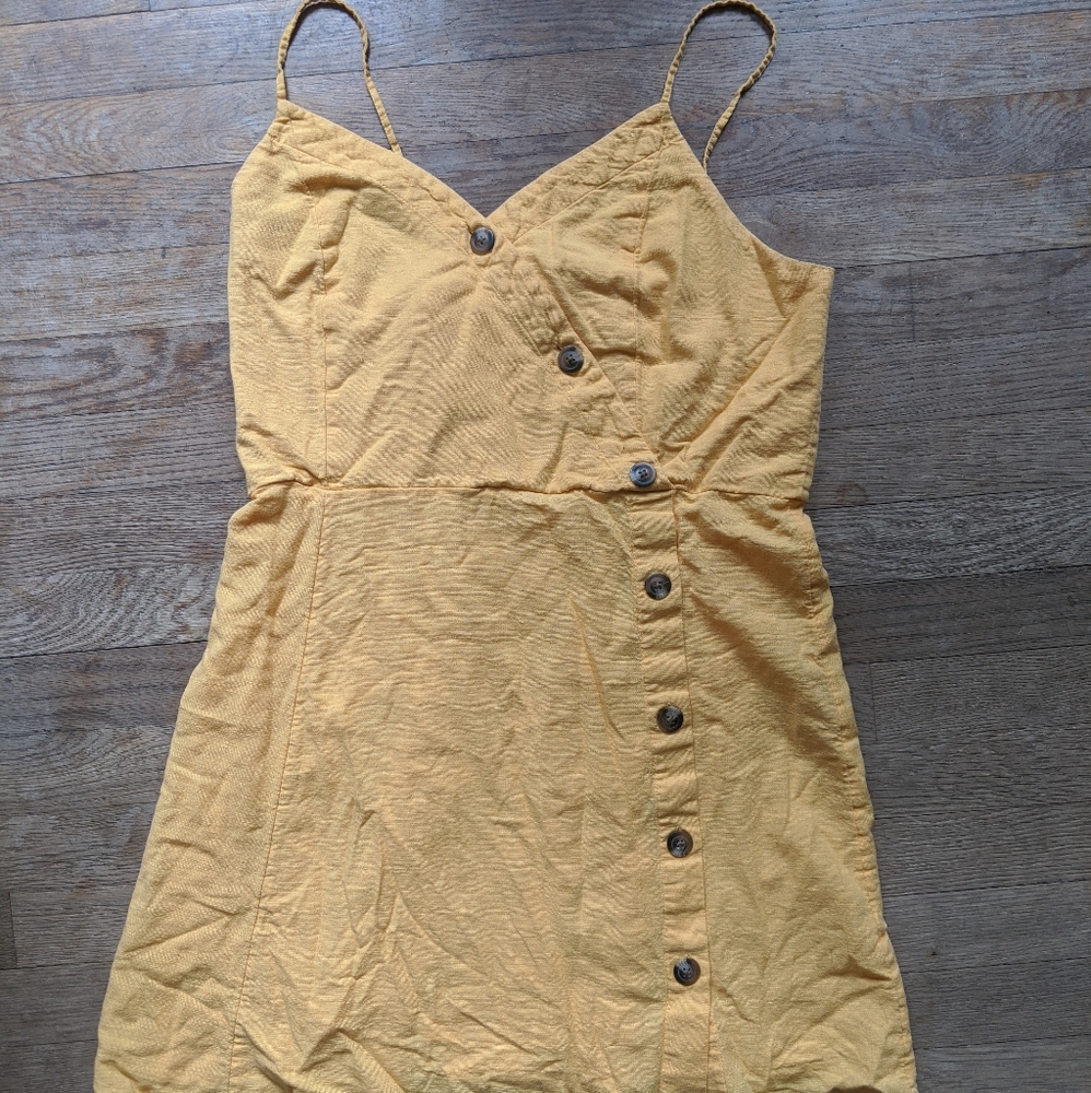 Yellow American Eagle asymetrical button dress